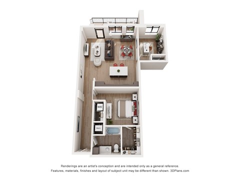 Floor plan for 1 bed, 1 bath, 1078 sqft